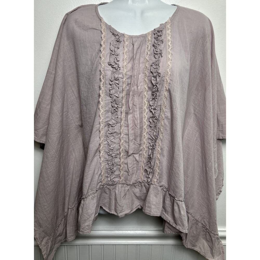 JDL Collection Boutique Blouse Top Boho Romantic Purple Lace Ruffle Boxy S/S